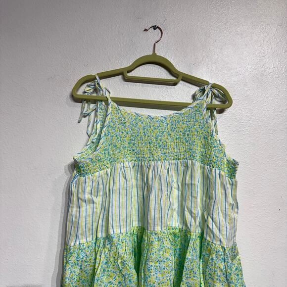 Solid & Striped Green Painted Floral The Parker Linen Mini Dress Sz L NWT - Picture 3 of 14